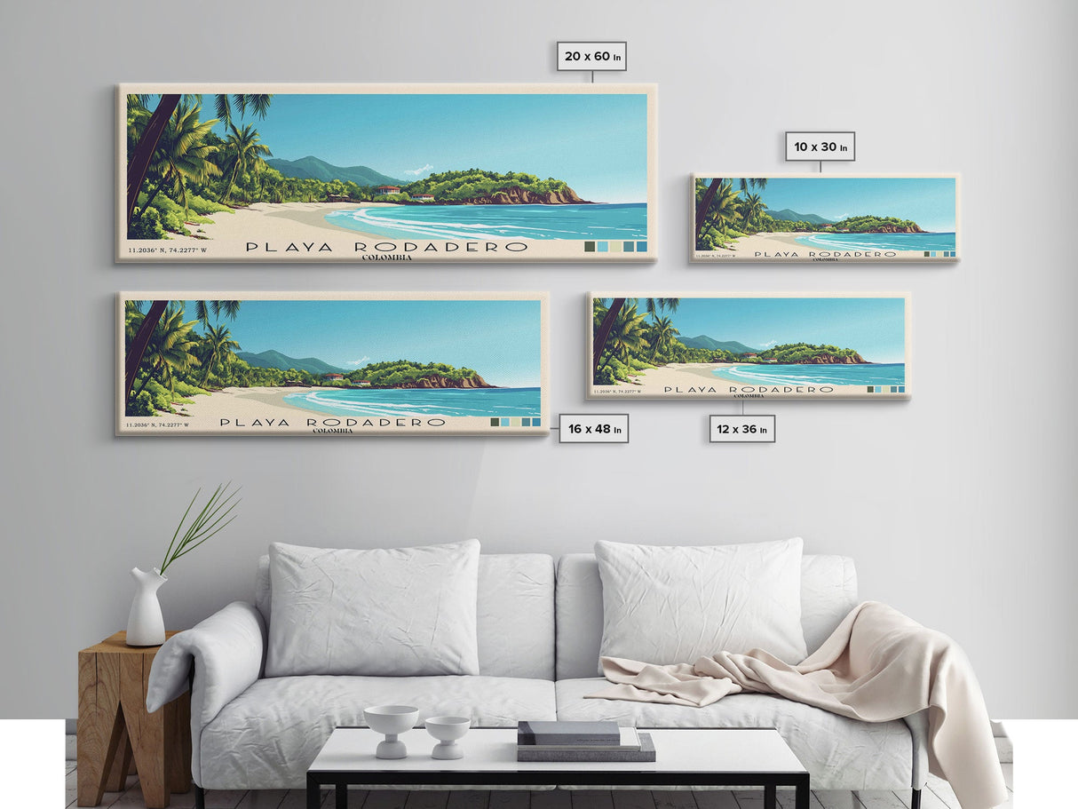 Playa Rodadero, Colombia Panoramic Beach Print, Vacation Gift, Colombia Wall Art, Framed Canvas Print, Framed Beach Painting