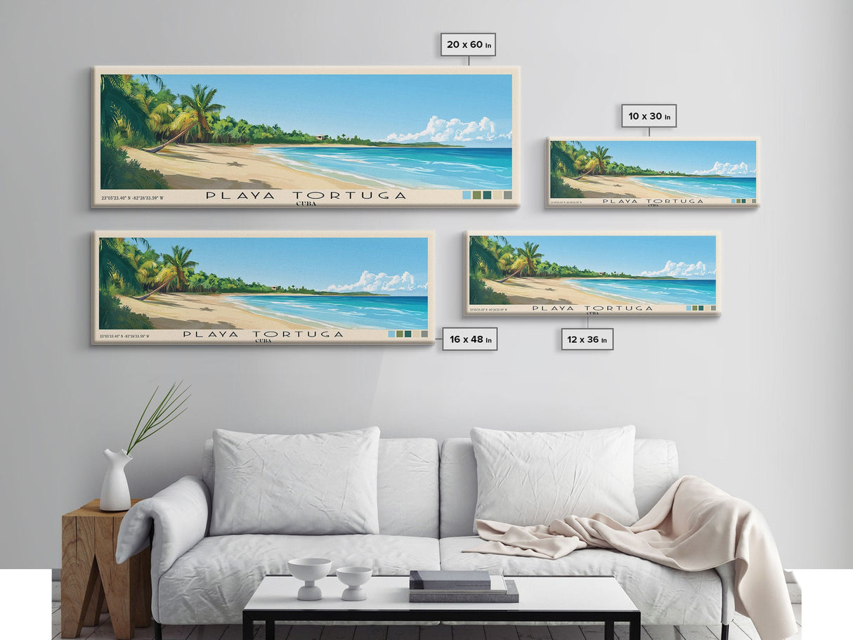 Playa Tortuga, Cuba Panoramic Beach Print, Vacation Gift, Cuba Wall Art, Beach Painting, Beach Decor, Beach Painting