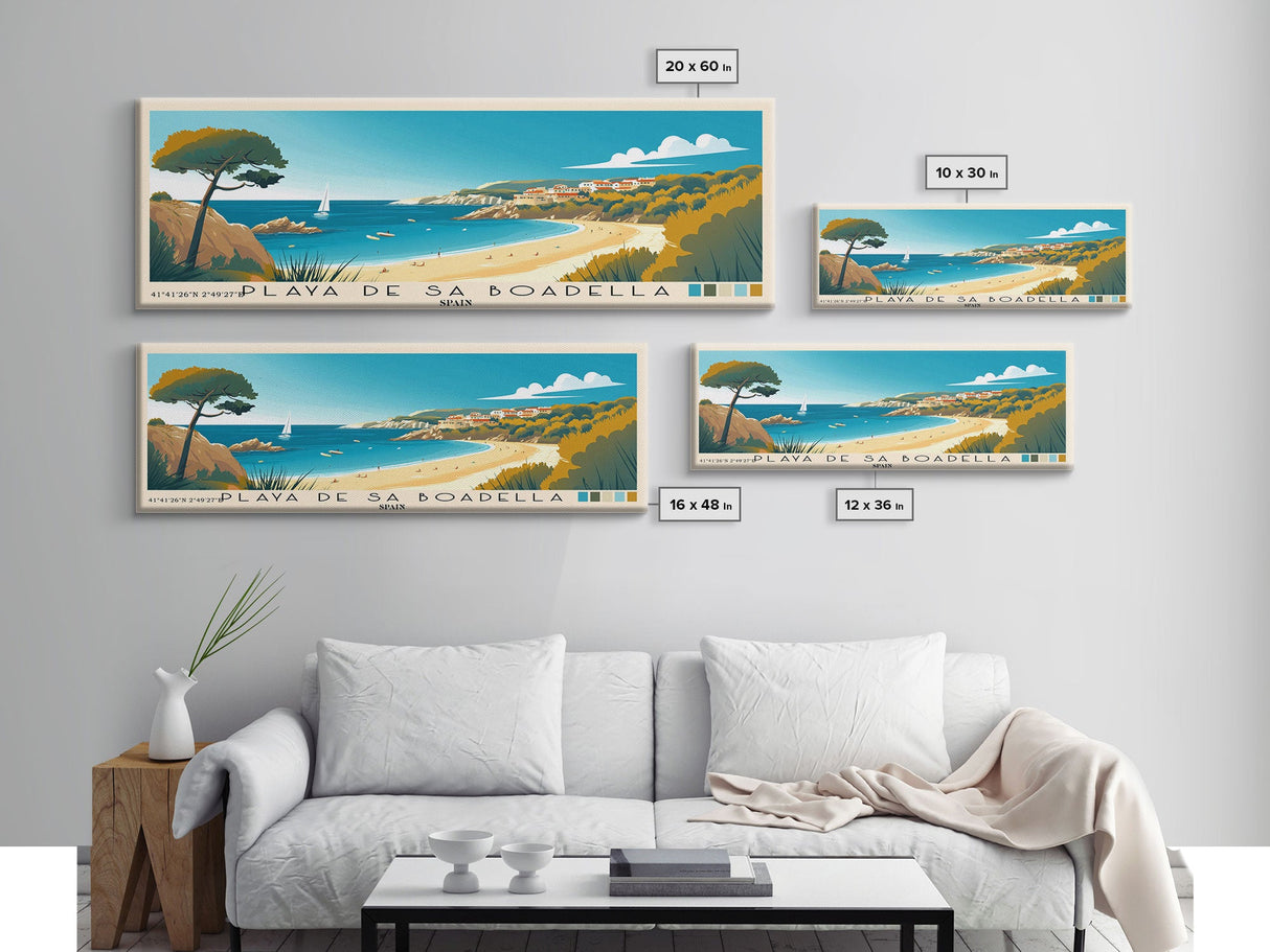 Playa de Sa Boadella, Spain Panoramic Print, Vacation Gift, Spain Wall Art, Beach Painting, Beach Decor, Beach Or Lakehouse Art