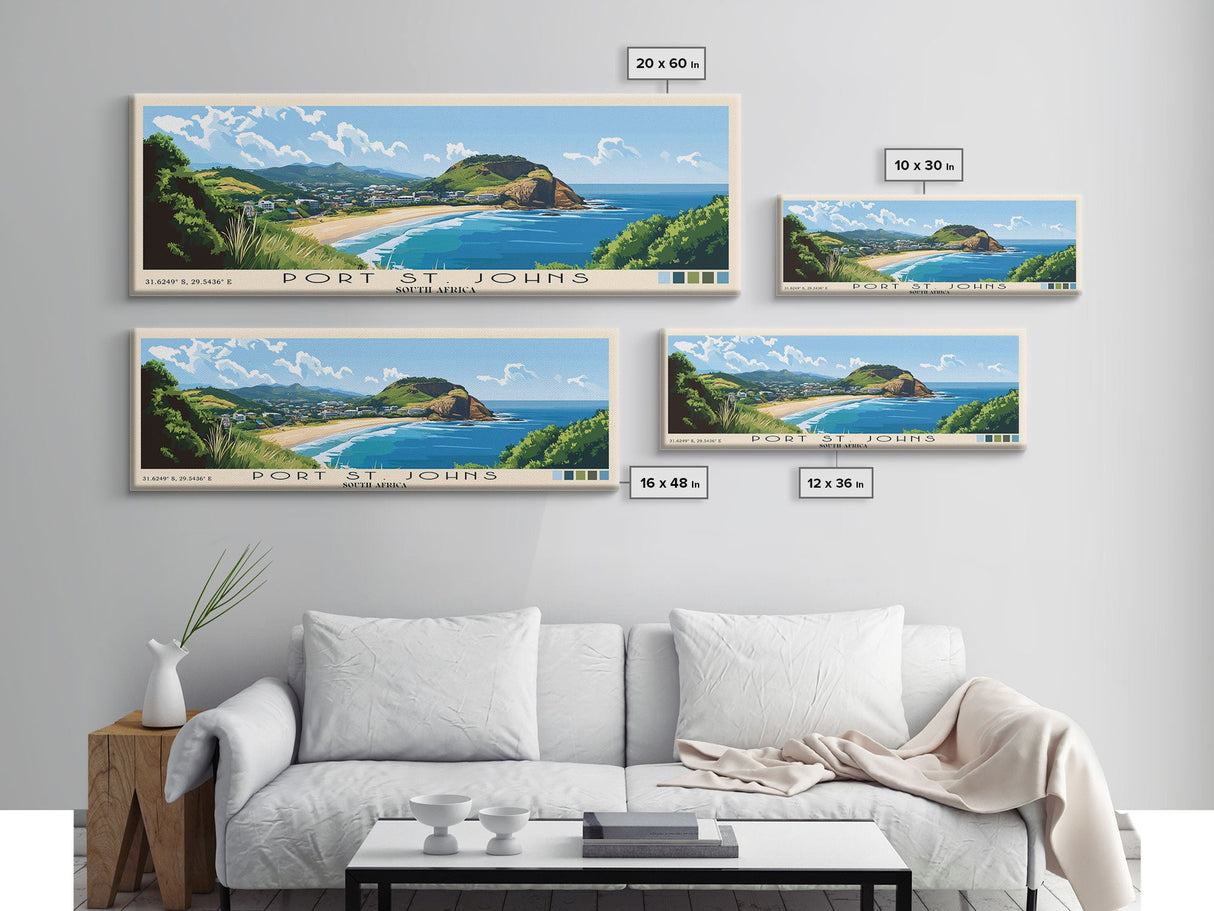 Port St. Johns, South Africa Panoramic Beach Print, Vacation Gift, South Africa Wall Art, Framed Canvas Print, Framed Beach Painting