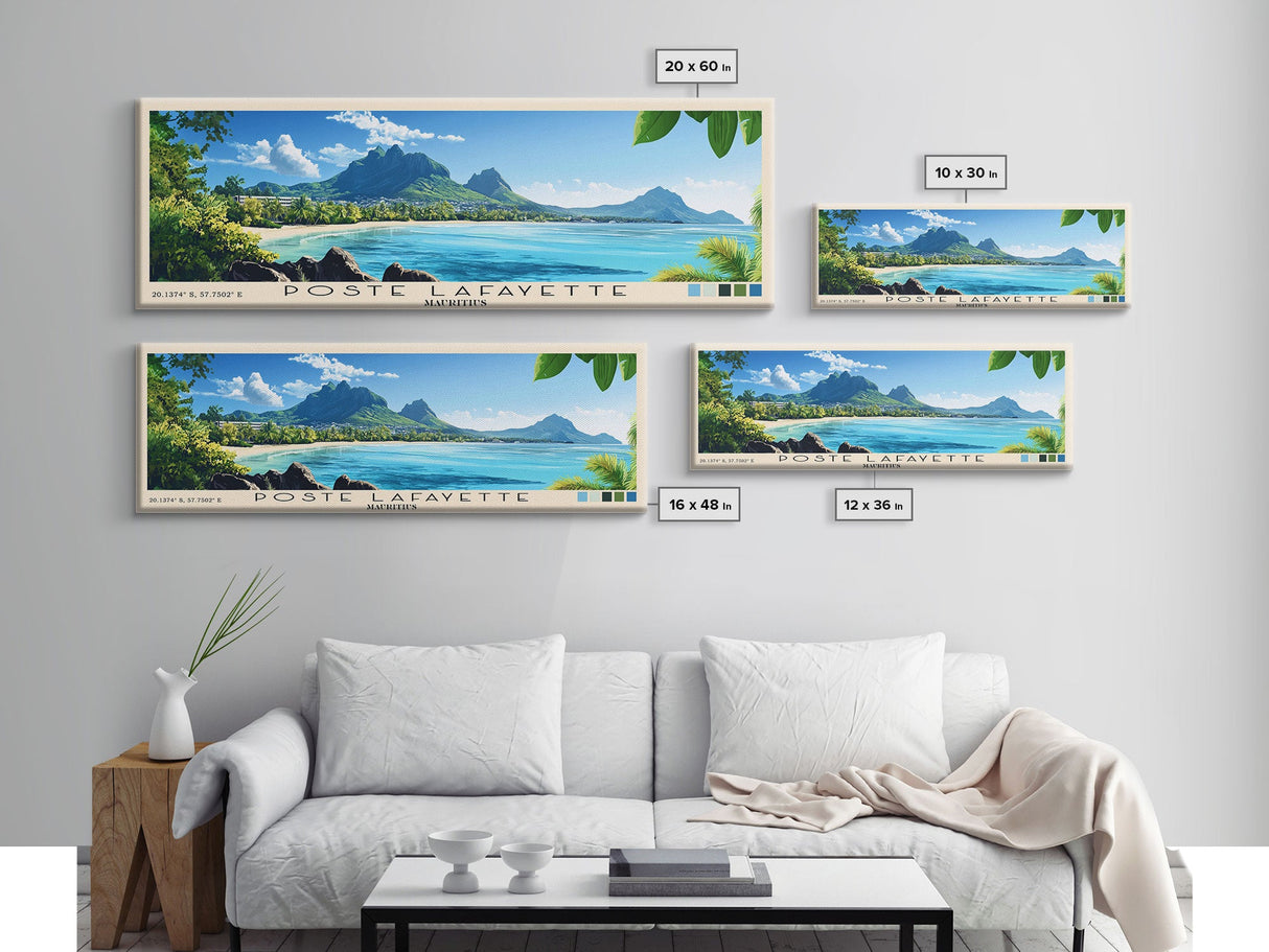 Poste Lafayette, Mauritius Panoramic Print, Vacation Gift, Mauritius Wall Art, Beach Painting, Beach Decor, Large Wall Art, Wood Frame Art