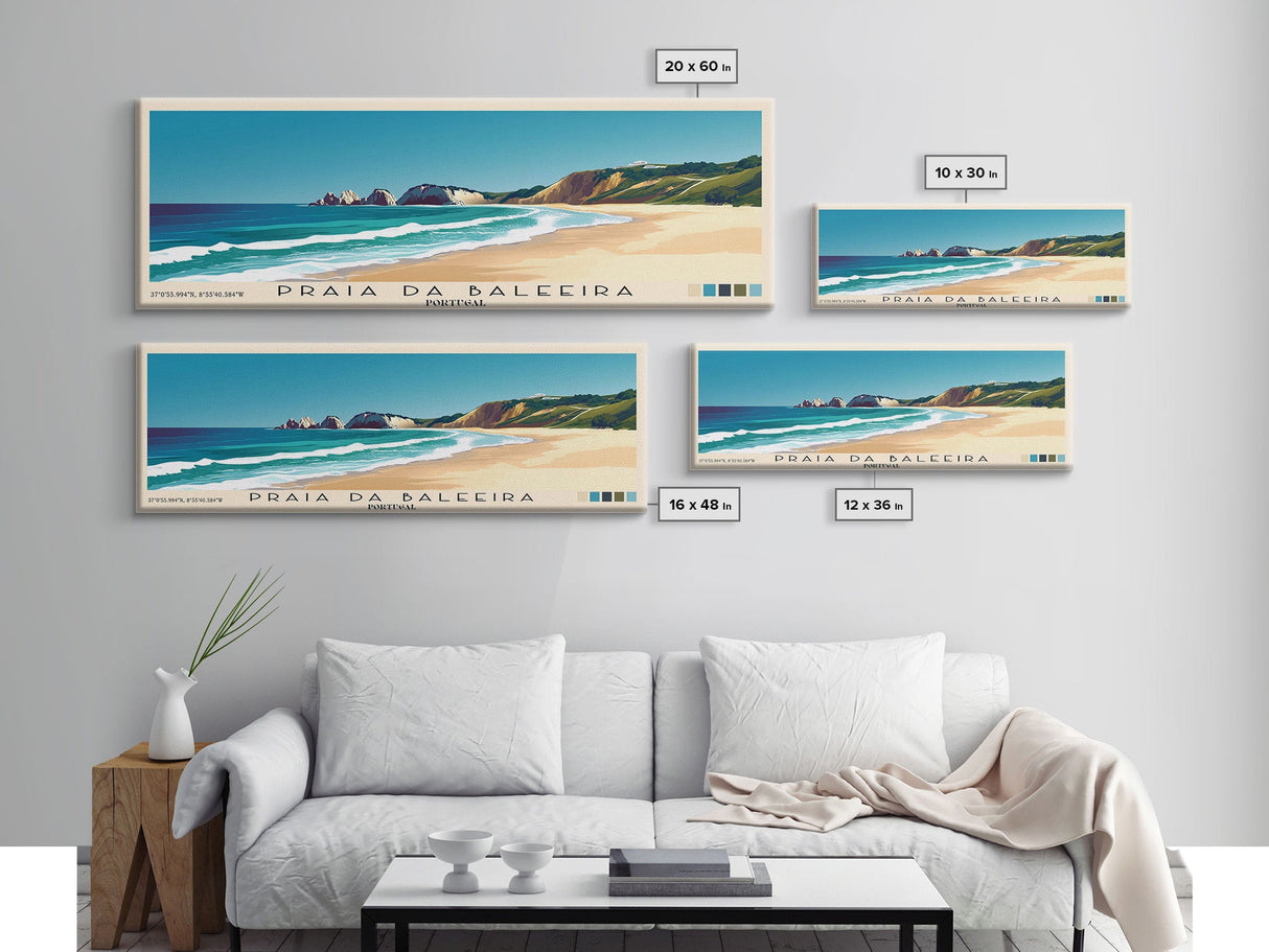 Praia da Baleeira, Portugal Panoramic Beach Print, Vacation Gift, Portugal Wall Art, Framed Canvas Print, Framed Beach Painting