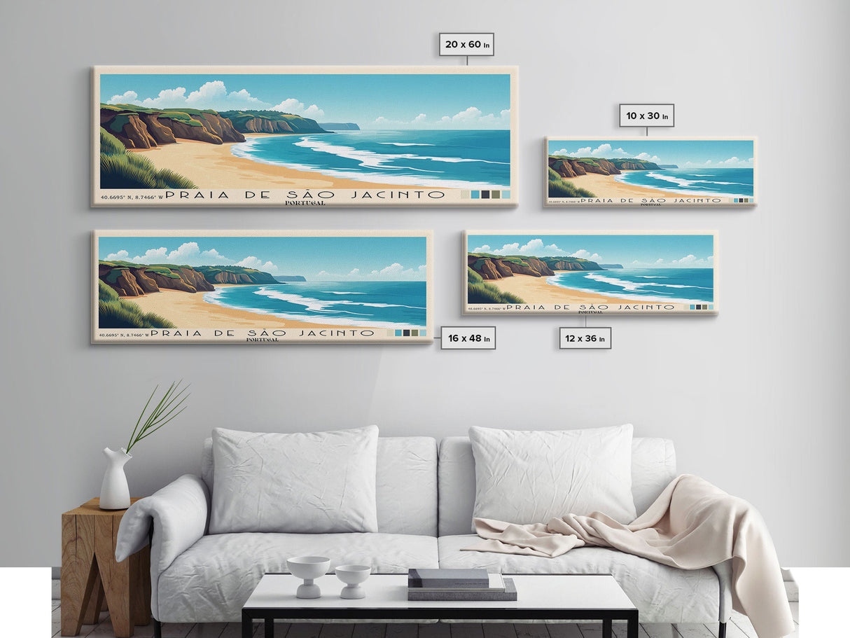 Praia de São Jacinto, Portugal Panoramic Print, Vacation Gift, Portugal Wall Art, Beach Painting, Beach Decor, Large Wall Art, Wood Frame Art