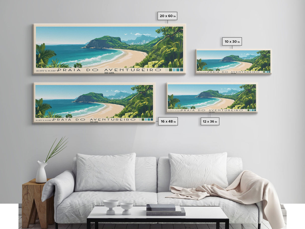 Praia do Aventureiro, Brazil Panoramic Beach Print, Vacation Gift, Brazil Wall Art, Framed Canvas Print, Framed Beach Painting