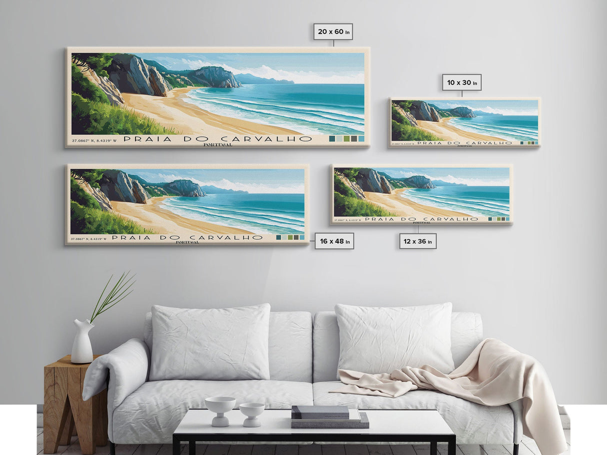 Praia do Carvalho, Portugal Panoramic Beach Print, Vacation Gift, Portugal Wall Art, Beach Painting, Beach Decor, Beach Painting