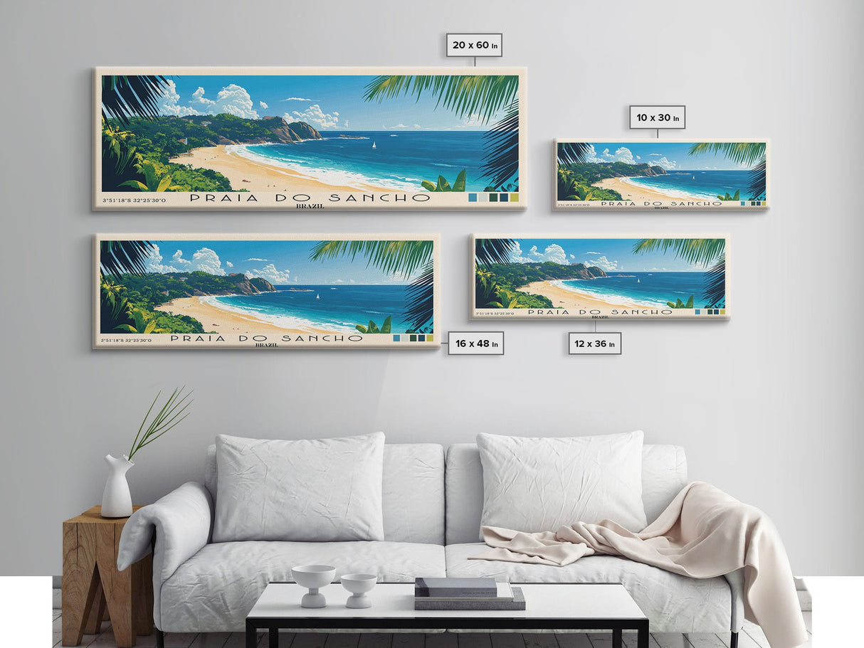 Praia do Sancho, Brazil Panoramic Beach Print, Vacation Gift, Brazil Wall Art, Beach Painting, Beach Decor, Beach Painting