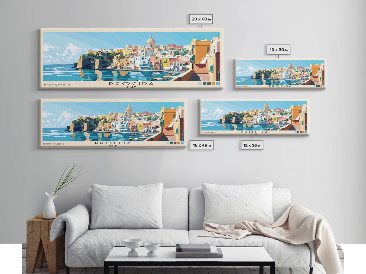 Procida, Italy Panoramic Beach Print, Vacation Gift, Italy Wall Art, Beach Painting, Beach Decor, Beach Painting