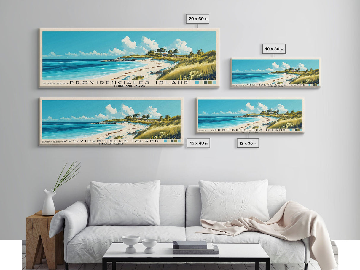 Providenciales Island, Turks and Caicos Panoramic Print, Vacation Gift, Turks and Caicos Wall Art, Beach Painting, Beach Decor, Large Wall Art, Wood Frame Art