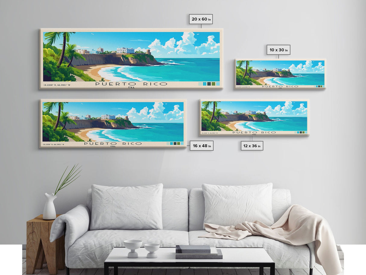 Puerto Rico, USA Panoramic Print, Vacation Gift, USA Wall Art, Beach Painting, Beach Decor, Beach Or Lakehouse Art