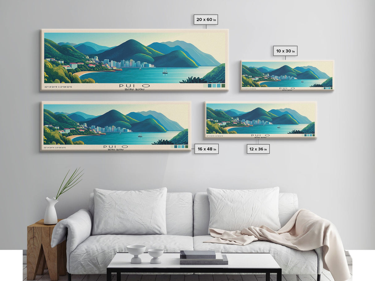 Pui O, Hong Kong Panoramic Print, Vacation Gift, Hong Kong Wall Art, Beach Painting, Beach Decor, Large Wall Art, Wood Frame Art