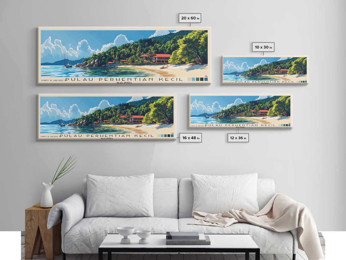 Pulau Perhentian Kecil, Malaysia Panoramic Beach Print, Vacation Gift, Malaysia Wall Art, Beach Painting, Beach Decor, Beach Painting