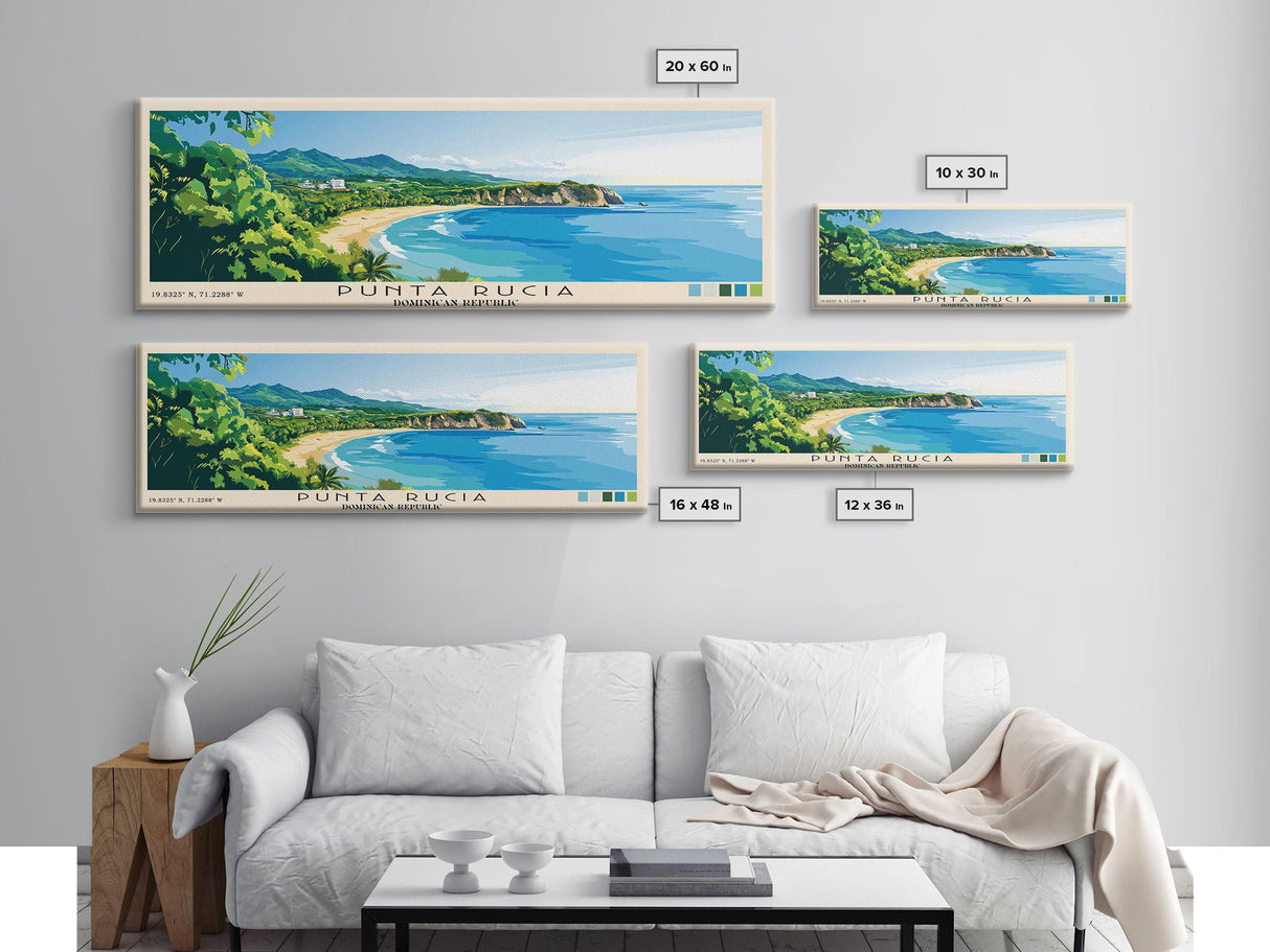 Punta Rucia, Dominican Republic Panoramic Beach Print, Vacation Gift, Dominican Republic Wall Art, Framed Canvas Print, Framed Beach Painting