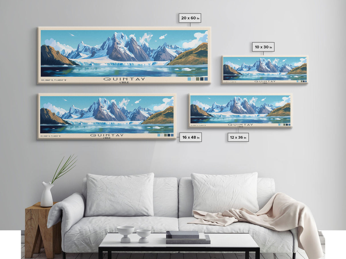 Quintay, Chile Panoramic Beach Print, Vacation Gift, Chile Wall Art, Framed Canvas Print, Framed Beach Painting