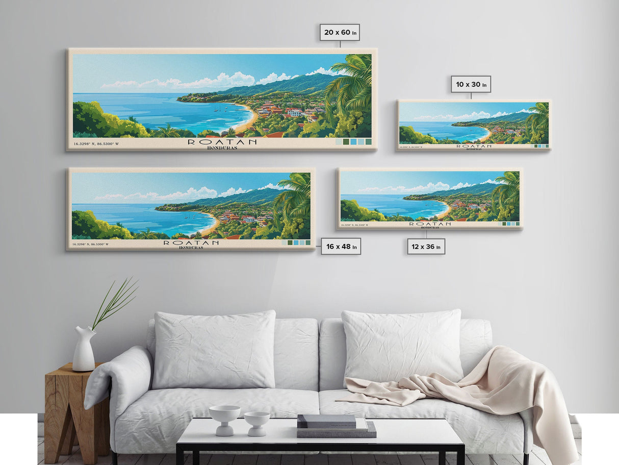 ROATAN, HONDURAS Panoramic Print, Vacation Gift, HONDURAS Wall Art, Beach Painting, Beach Decor, Beach Or Lakehouse Art