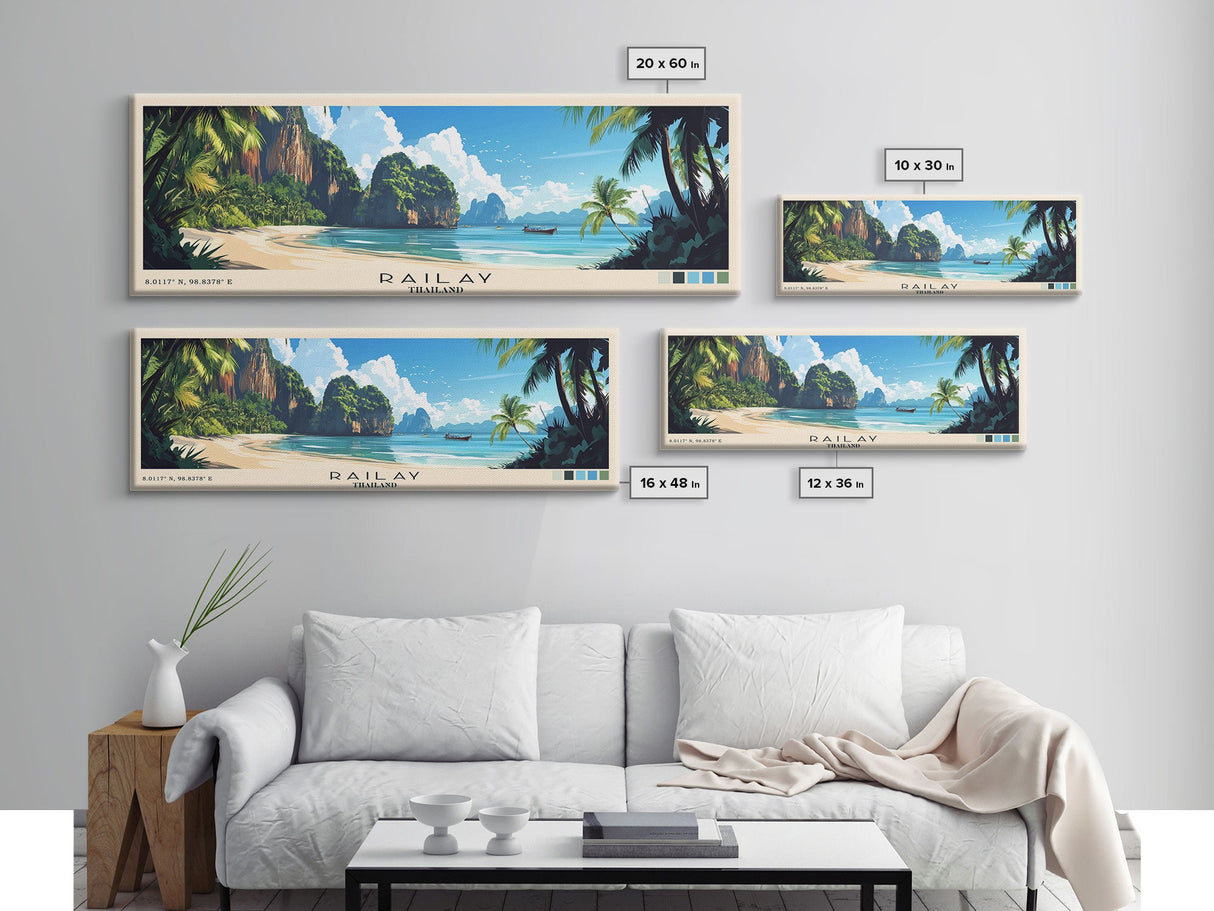 Railay, Thailand Panoramic Print, Vacation Gift, Thailand Wall Art, Beach Painting, Beach Decor, Large Wall Art, Wood Frame Art