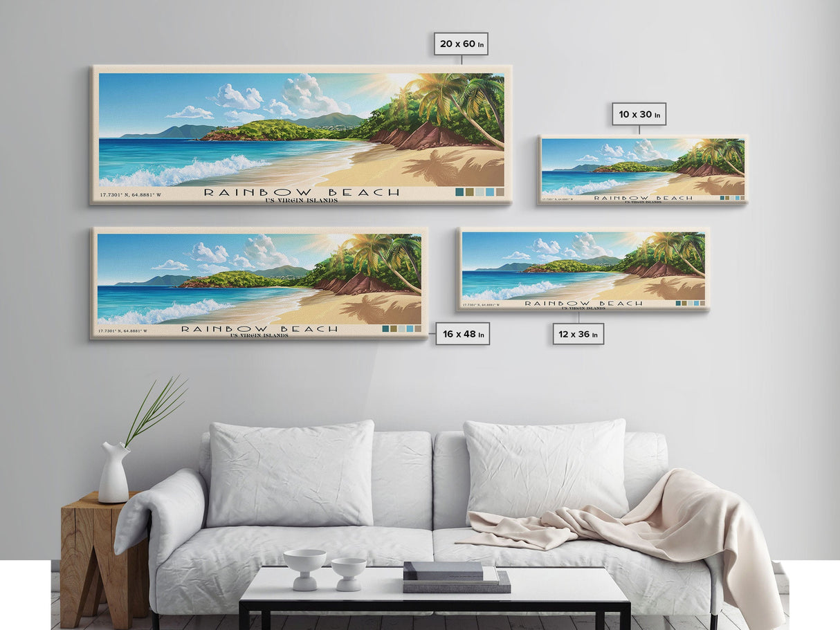 Rainbow Beach, US Virgin islands Panoramic Beach Print, Vacation Gift, US Virgin islands Wall Art, Framed Canvas Print, Framed Beach Painting