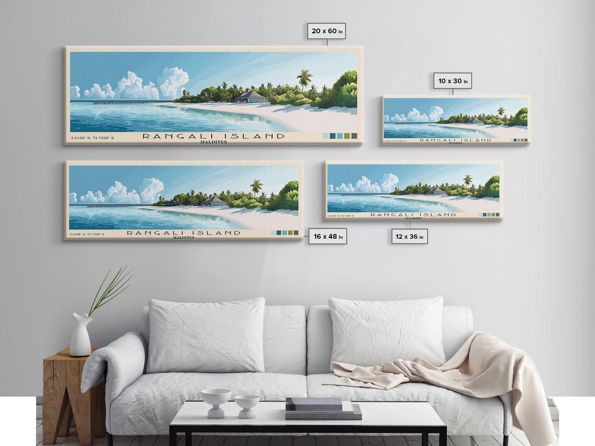 Rangali Island, Maldives Panoramic Beach Print, Vacation Gift, Maldives Wall Art, Beach Painting, Beach Decor, Beach Painting