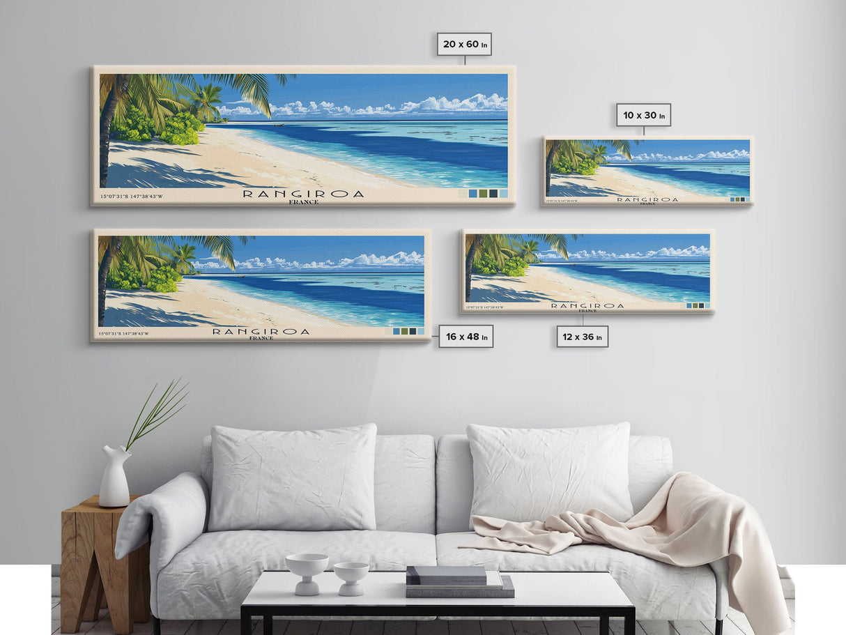 Rangiroa, France Panoramic Print, Vacation Gift, France Wall Art, Beach Painting, Beach Decor, Large Wall Art, Wood Frame Art