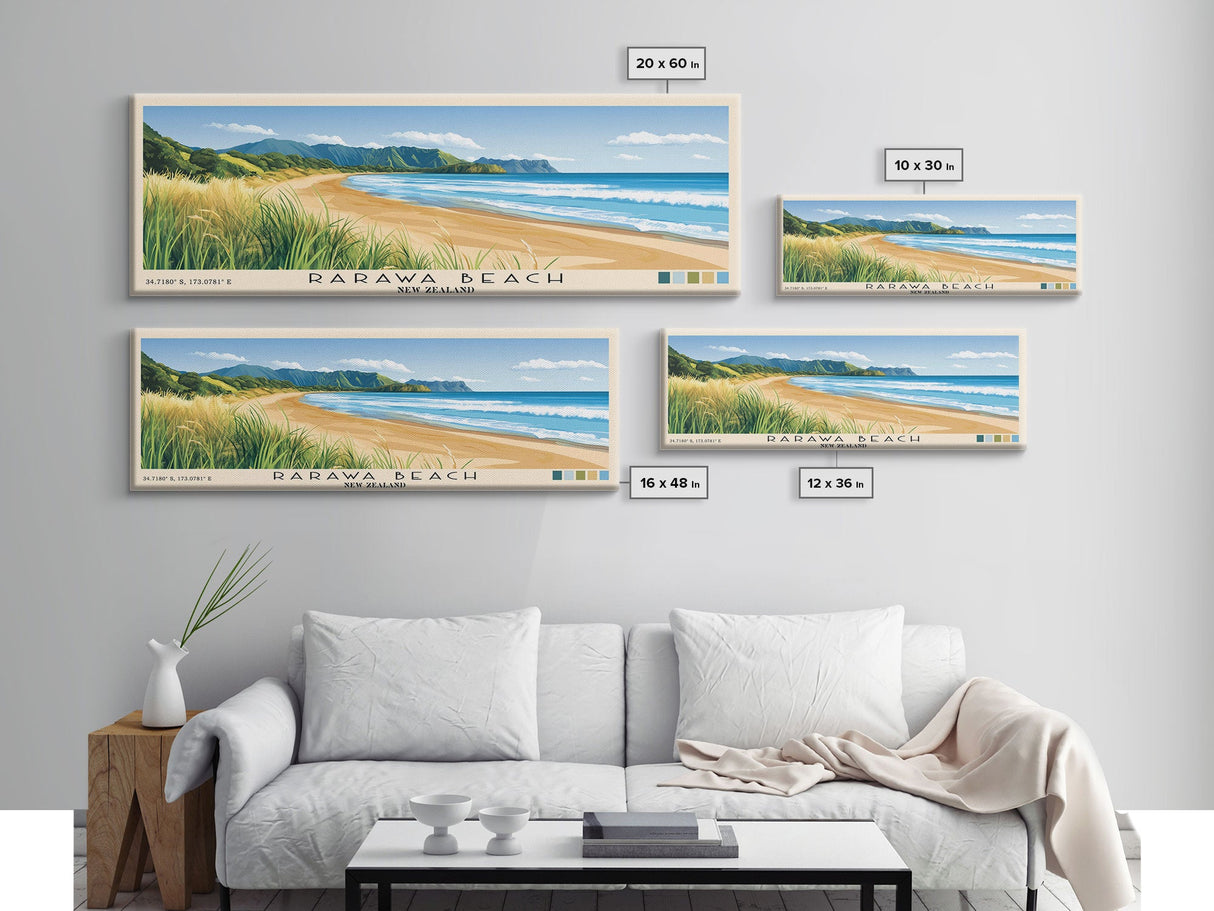 Rarawa Beach, New Zealand Panoramic Print, Vacation Gift, New Zealand Wall Art, Beach Painting, Beach Decor, Beach Or Lakehouse Art