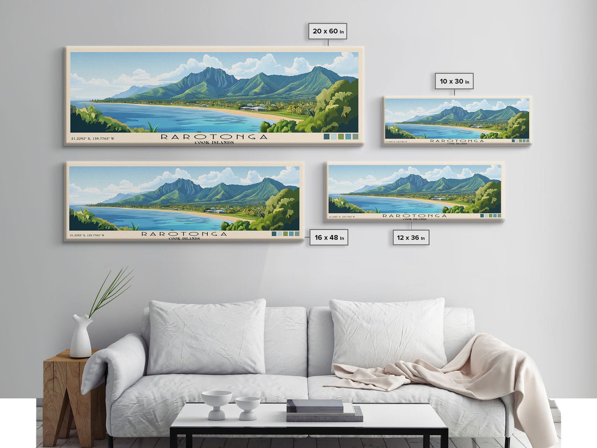 Rarotonga, Cook Islands Panoramic Beach Print, Vacation Gift, Cook Islands Wall Art, Beach Painting, Beach Decor, Beach Painting