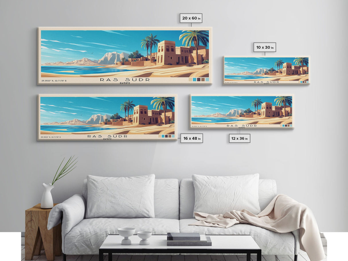 Ras Sudr, Egypt Panoramic Print, Vacation Gift, Egypt Wall Art, Beach Painting, Beach Decor, Large Wall Art, Wood Frame Art