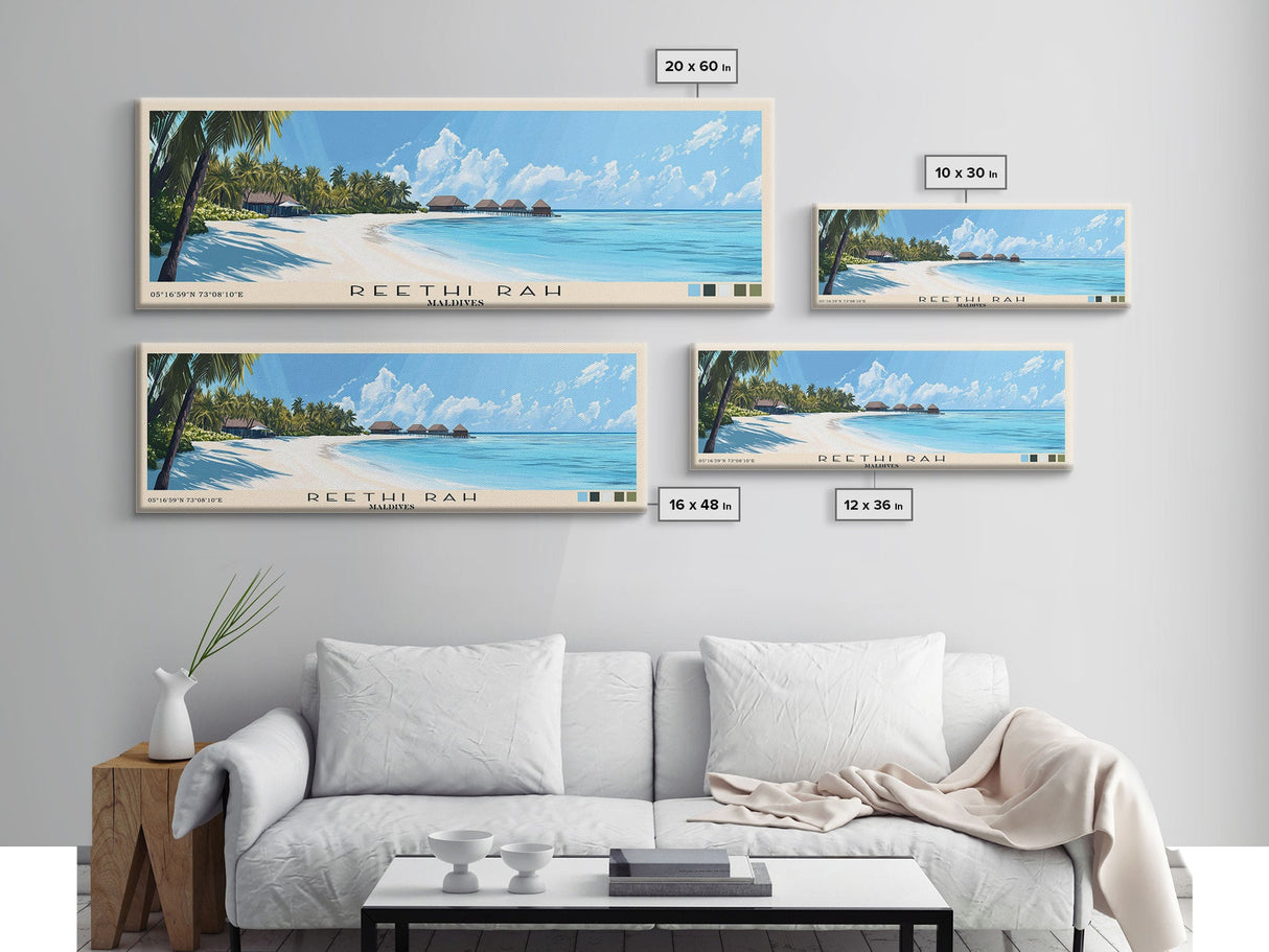 Reethi Rah, Maldives Panoramic Beach Print, Vacation Gift, Maldives Wall Art, Beach Painting, Beach Decor, Beach Painting