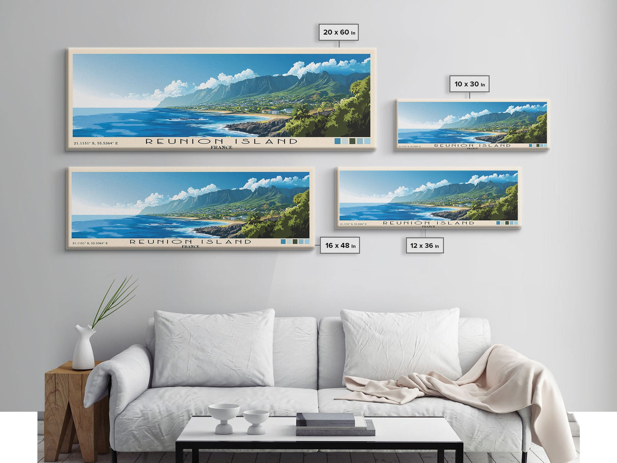 Reunion Island, France Panoramic Beach Print, Vacation Gift, France Wall Art, Beach Painting, Beach Decor, Beach Painting