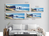 Reynisfjara Beach, Iceland Panoramic Beach Print, Vacation Gift, Iceland Wall Art, Framed Canvas Print, Framed Beach Painting