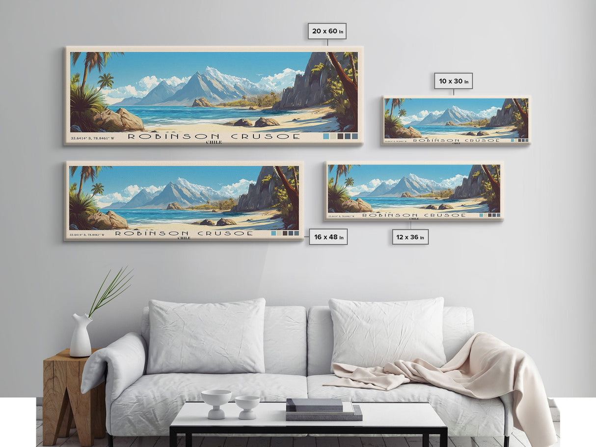 Robinson Crusoe, Chile Panoramic Print, Vacation Gift, Chile Wall Art, Beach Painting, Beach Decor, Large Wall Art, Wood Frame Art