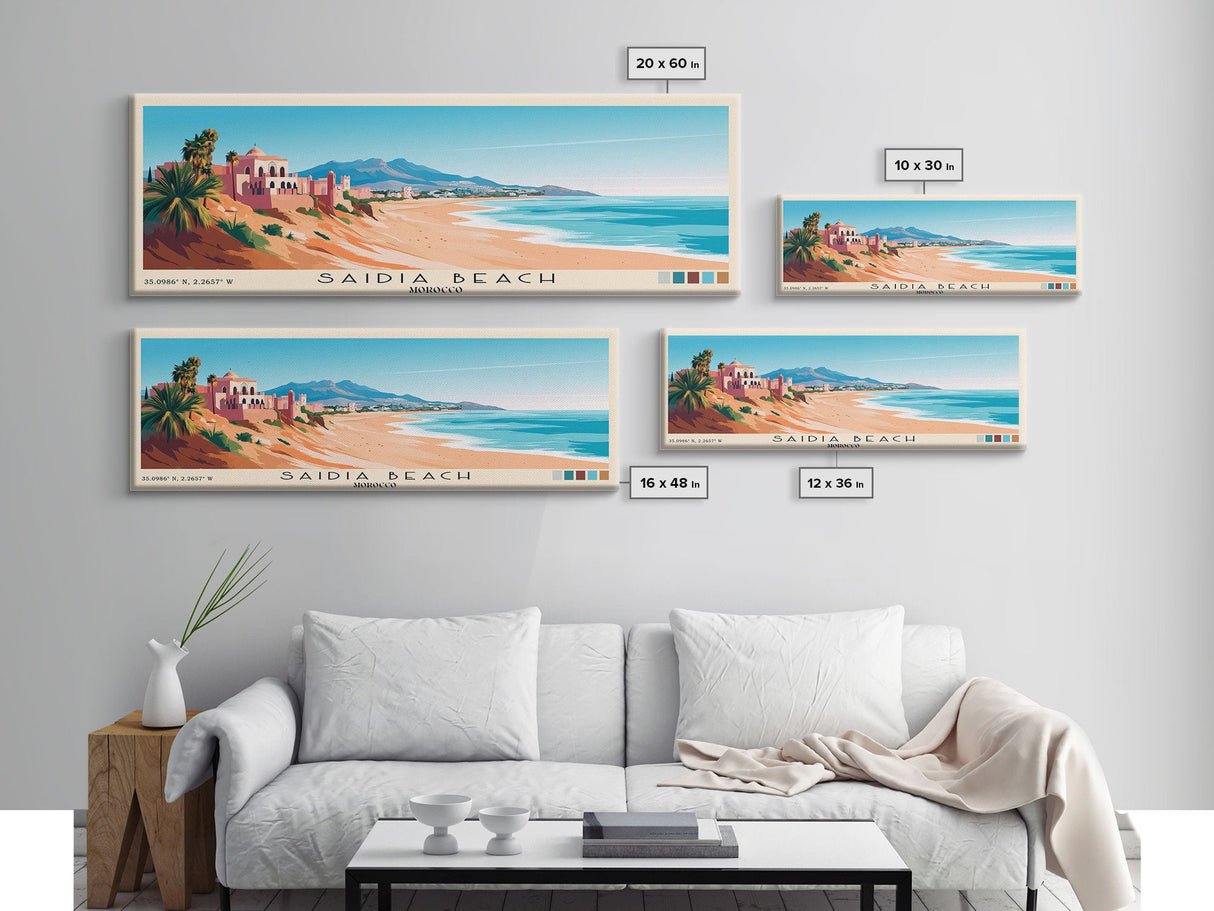 Saidia Beach, Morocco Panoramic Print, Vacation Gift, Morocco Wall Art, Beach Painting, Beach Decor, Large Wall Art, Wood Frame Art