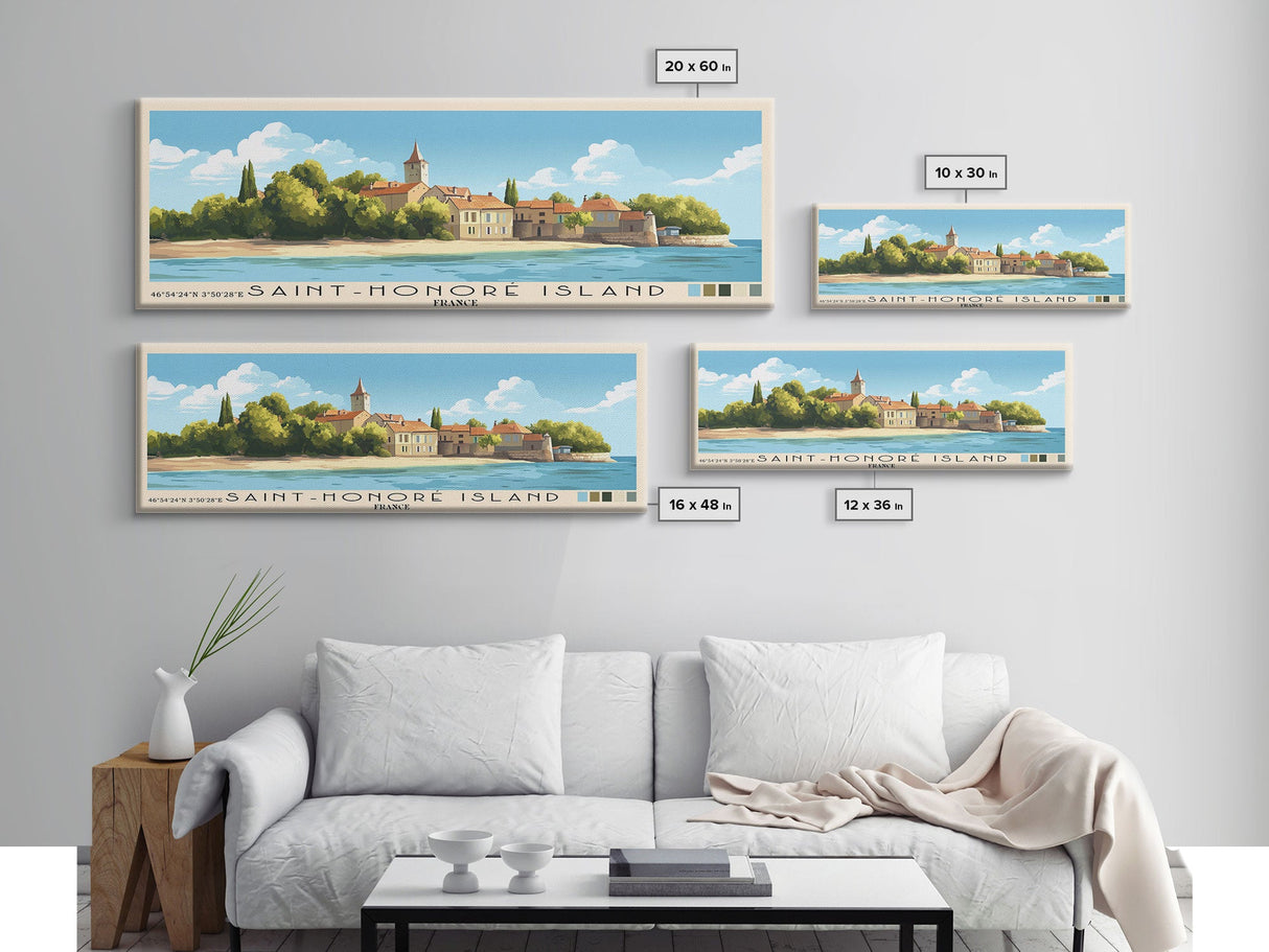 Saint-Honoré Island, France Panoramic Beach Print, Vacation Gift, France Wall Art, Framed Canvas Print, Framed Beach Painting