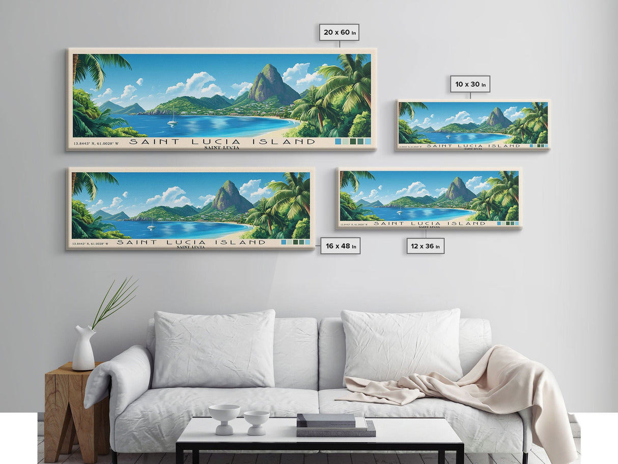 Saint Lucia Island, Saint Lucia Panoramic Print, Vacation Gift, Saint Lucia Wall Art, Beach Painting, Beach Decor, Beach Or Lakehouse Art