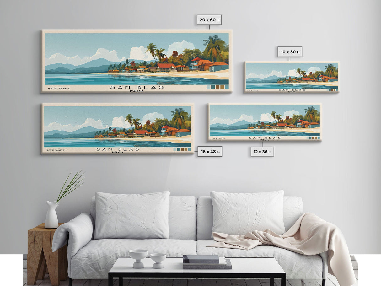 San Blas, Panamá Panoramic Beach Print, Vacation Gift, Panamá Wall Art, Beach Painting, Beach Decor, Beach Painting