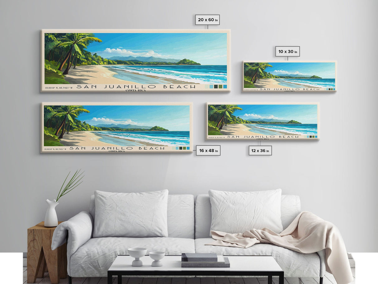 San Juanillo Beach, Costa Rica Panoramic Beach Print, Vacation Gift, Costa Rica Wall Art, Framed Canvas Print, Framed Beach Painting