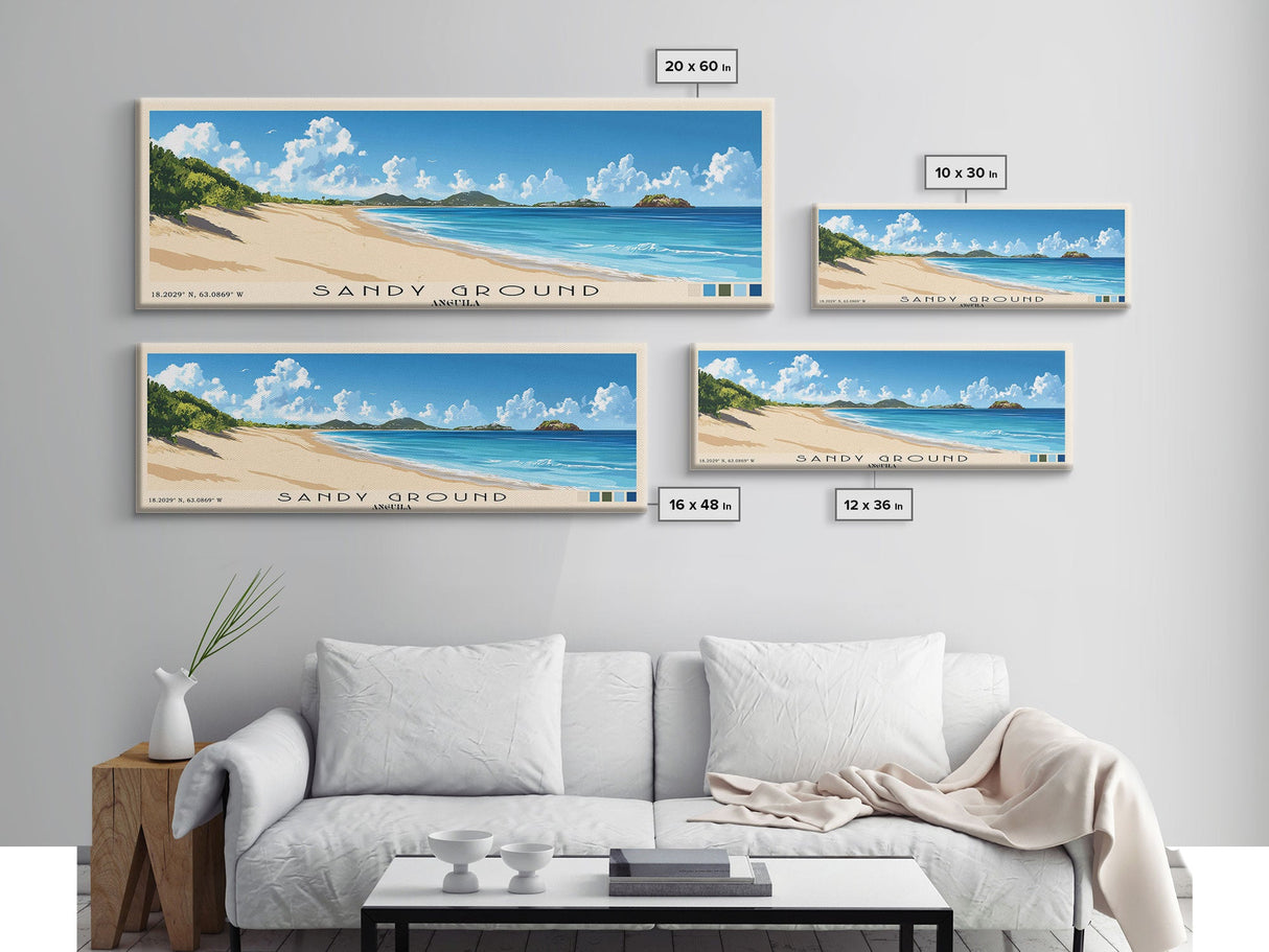 Sandy Ground, Anguila Panoramic Beach Print, Vacation Gift, Anguila Wall Art, Beach Painting, Beach Decor, Beach Painting