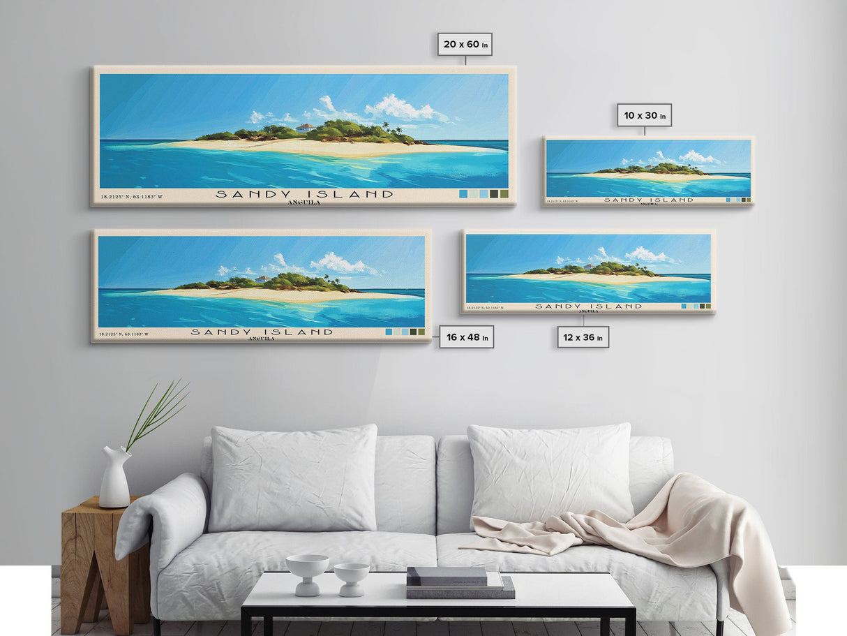 Sandy Island, Anguila Panoramic Print, Vacation Gift, Anguila Wall Art, Beach Painting, Beach Decor, Large Wall Art, Wood Frame Art