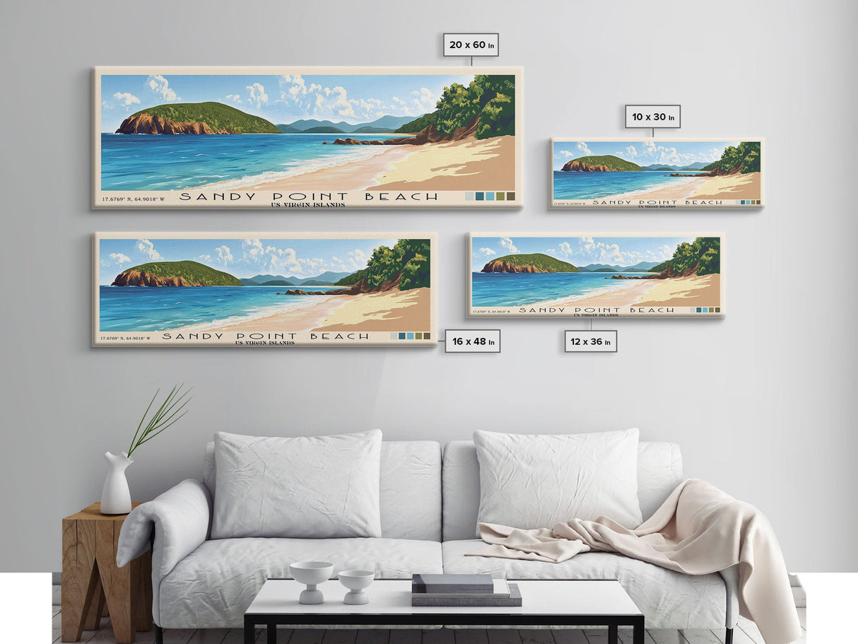 Sandy Point Beach, US Virgin islands Panoramic Beach Print, Vacation Gift, US Virgin islands Wall Art, Framed Canvas Print, Framed Beach Painting