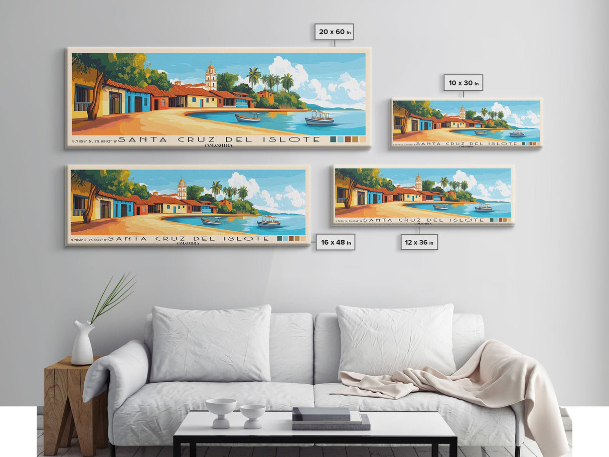 Santa Cruz del Islote, Colombia Panoramic Print, Vacation Gift, Colombia Wall Art, Beach Painting, Beach Decor, Large Wall Art, Wood Frame Art