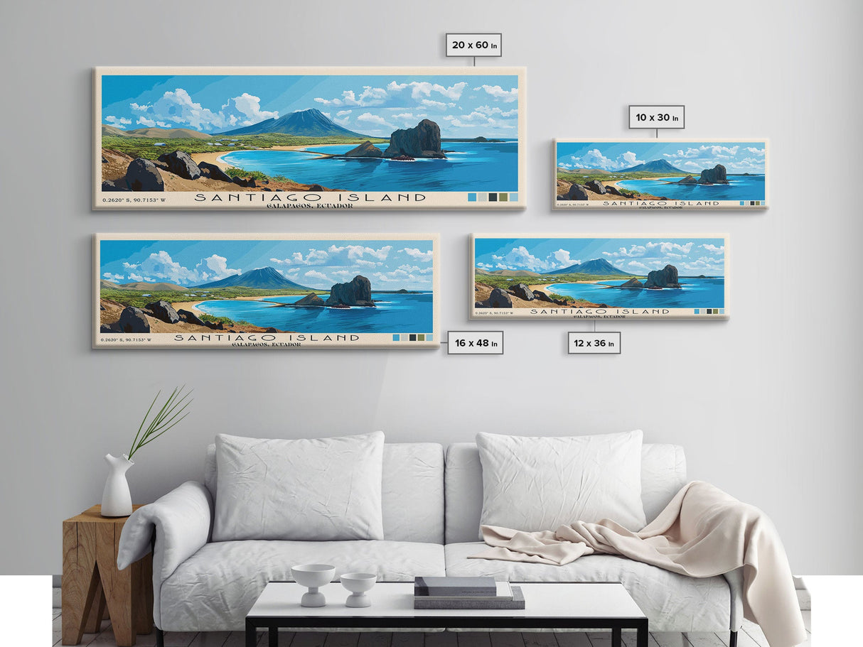 Santiago Island, Galapagos, Ecuador Panoramic Beach Print, Vacation Gift, Galapagos, Ecuador Wall Art, Framed Canvas Print, Framed Beach Painting