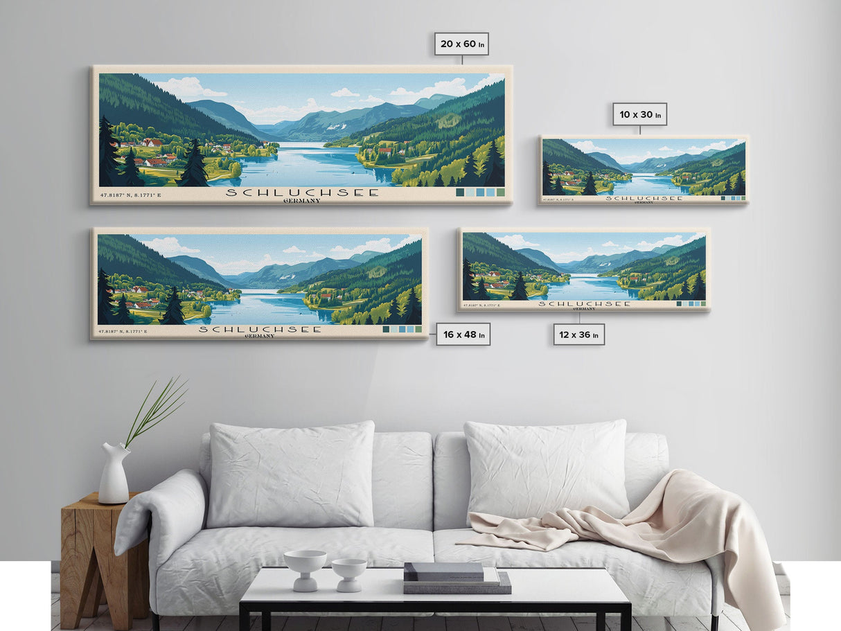 Schluchsee, Germany Panoramic Beach Print, Vacation Gift, Germany Wall Art, Framed Canvas Print, Framed Beach Painting