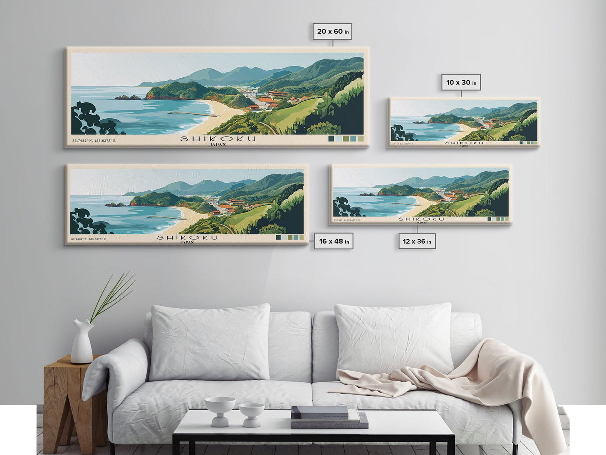 Shikoku, Japan Panoramic Print, Vacation Gift, Japan Wall Art, Beach Painting, Beach Decor, Large Wall Art, Wood Frame Art