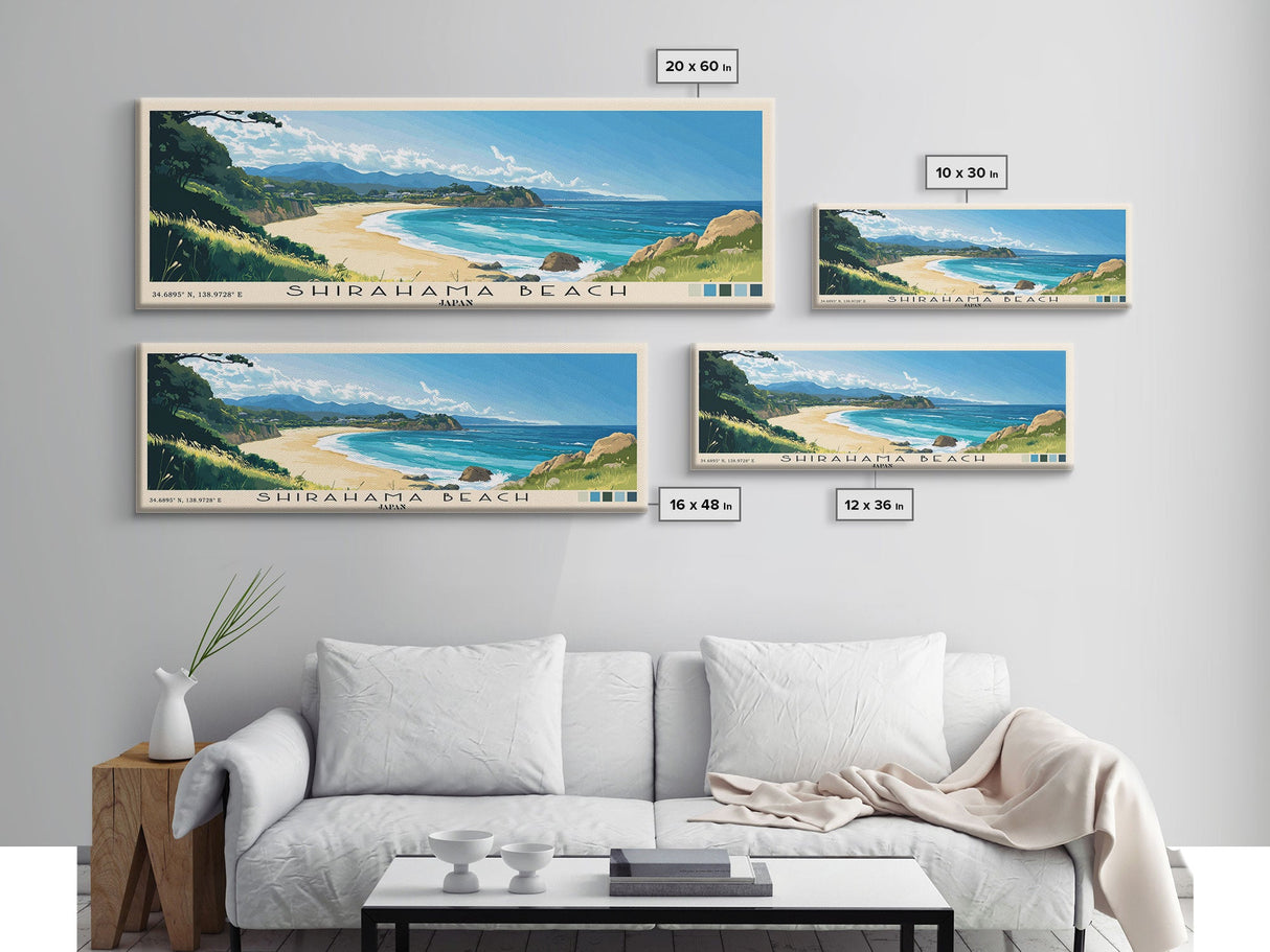 Shirahama Beach, Japan Panoramic Beach Print, Vacation Gift, Japan Wall Art, Framed Canvas Print, Framed Beach Painting