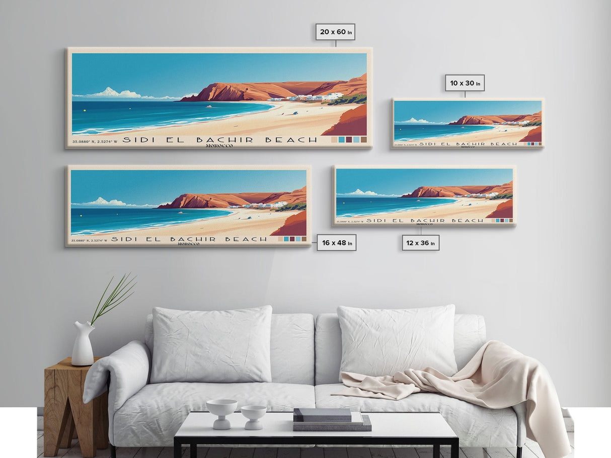 Sidi El Bachir beach, Morocco Panoramic Print, Vacation Gift, Morocco Wall Art, Beach Painting, Beach Decor, Large Wall Art, Wood Frame Art