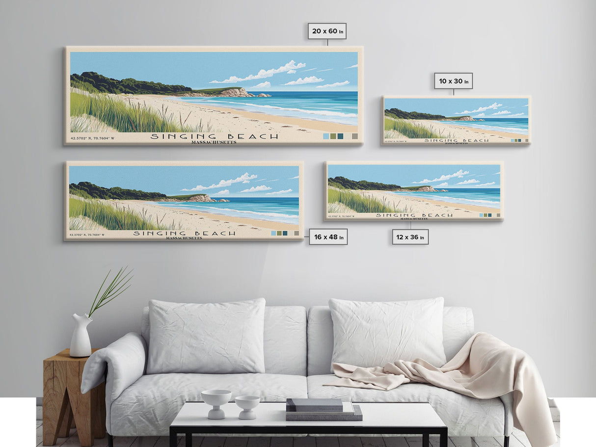 Singing Beach, Massachusetts Panoramic Beach Print, Vacation Gift, Massachusetts Wall Art, Beach Painting, Beach Decor, Beach Painting