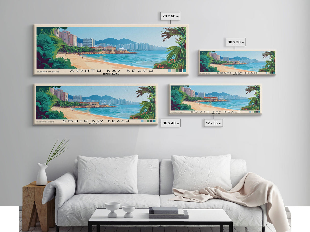 South Bay Beach, Hong Kong Panoramic Beach Print, Vacation Gift, Hong Kong Wall Art, Framed Canvas Print, Framed Beach Painting