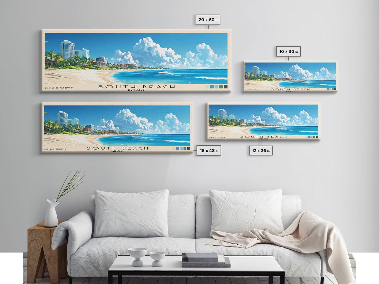 South Beach, Bahamas Panoramic Print, Vacation Gift, Bahamas Wall Art, Vacation Wall Art, Vacatation Memories, Beach Decor, Beach Or Lakehouse Art