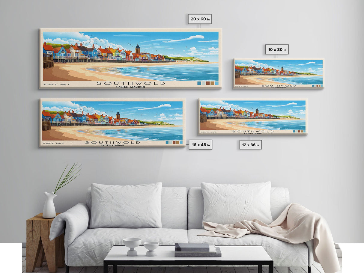 Southwold, United Kingdom Panoramic Print, Vacation Gift, United Kingdom Wall Art, Beach Painting, Beach Decor, Beach Or Lakehouse Art