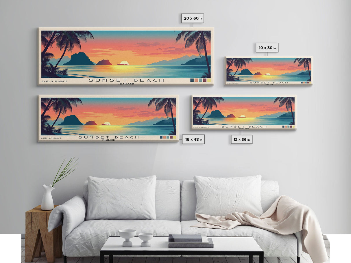 Sunset Beach, Thailand Panoramic Beach Print, Vacation Gift, Thailand Wall Art, Beach Painting, Beach Decor, Beach Painting