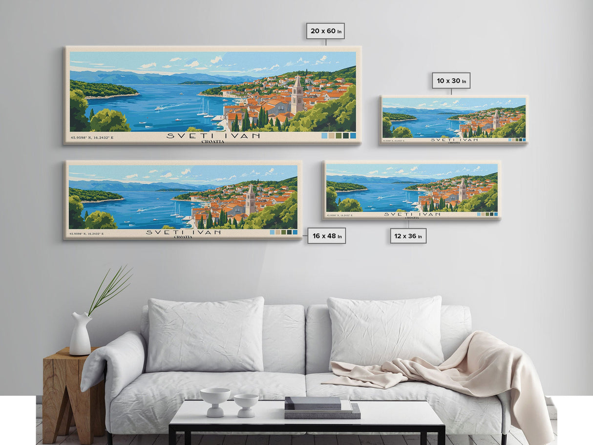 Sveti Ivan , Croatia Panoramic Beach Print, Vacation Gift, Croatia Wall Art, Framed Canvas Print, Framed Beach Painting