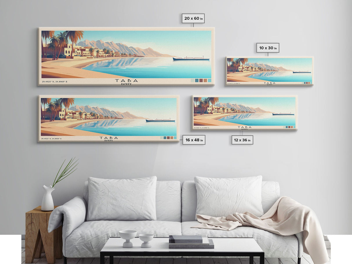 Taba, Egypt Panoramic Print, Vacation Gift, Egypt Wall Art, Beach Painting, Beach Decor, Large Wall Art, Wood Frame Art